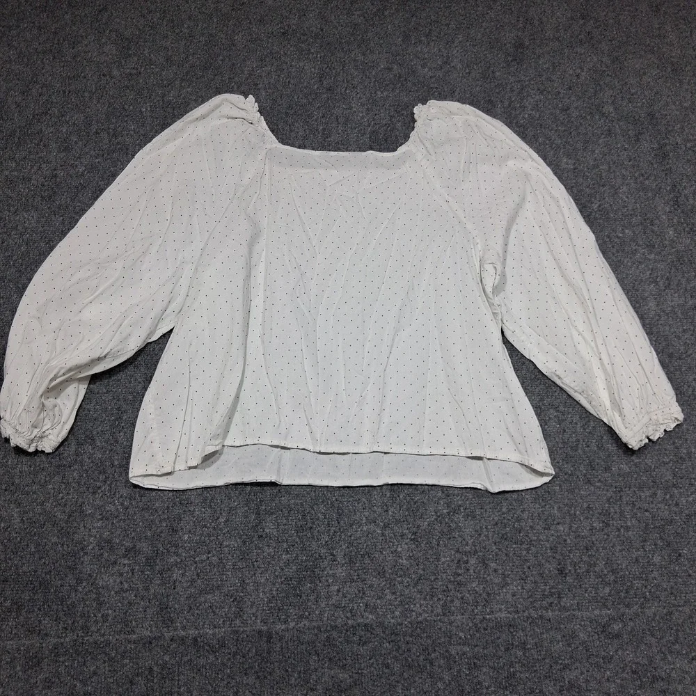 Banana Republic Size XL Petite Women‎ White Blouse Black Polka Dots
